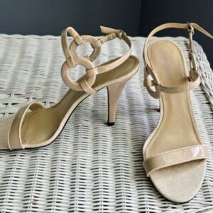 Calvin Klein Size 10M Taupe Patent Leather Sandal.  Brand New - Never worn